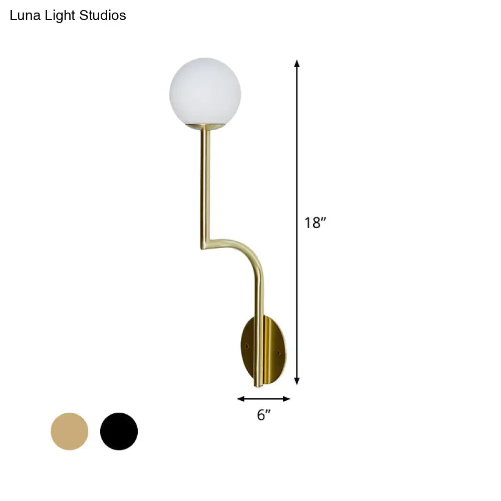 Minimalist gold & black opal glass wall sconce bedroom long curved arm