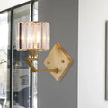 Minimalist gold crystal block wall sconce with faceted shade and geometric arm for 110v-120v bedroom lighting