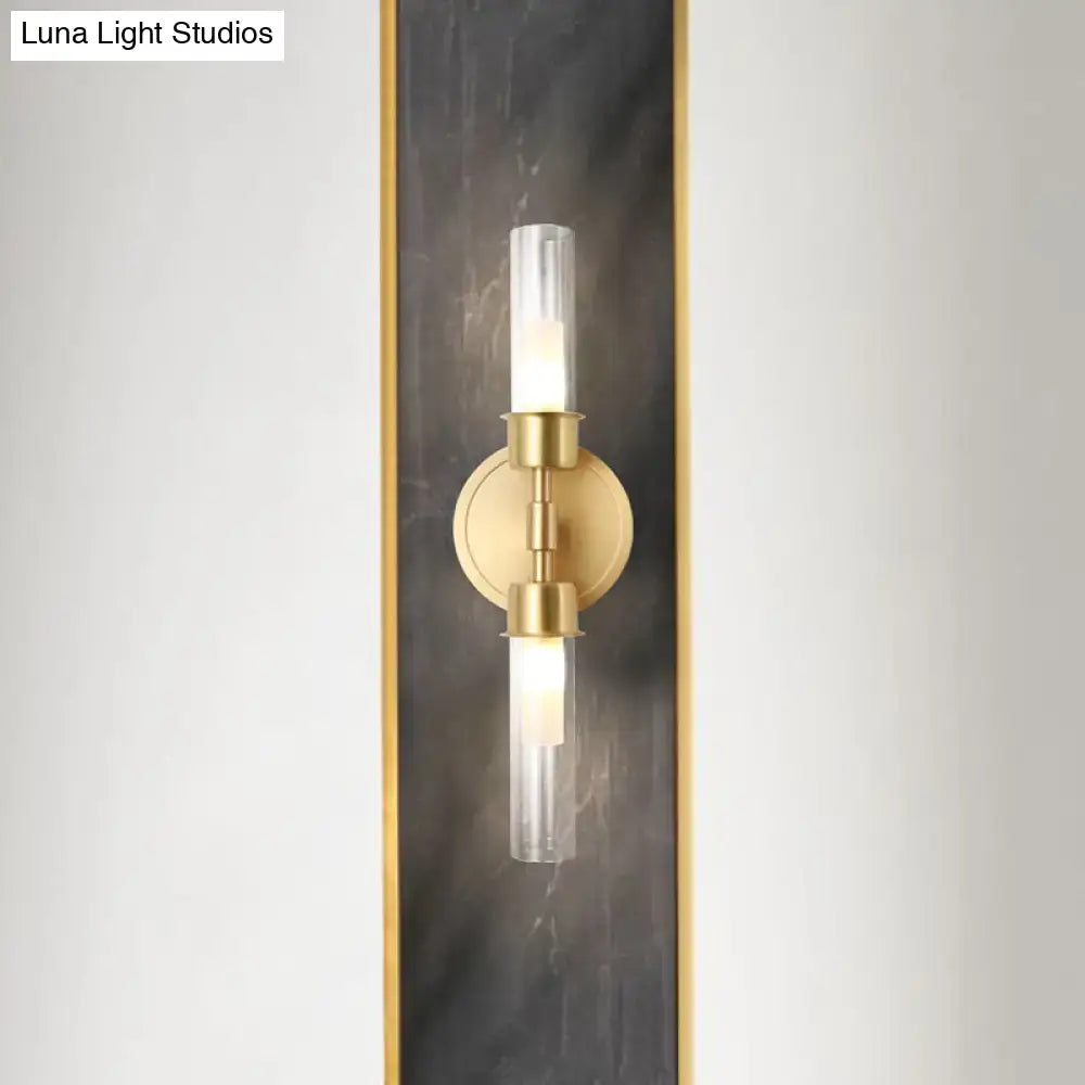 Minimalist gold double cylinder wall sconce bedroom 2 light inch fixture