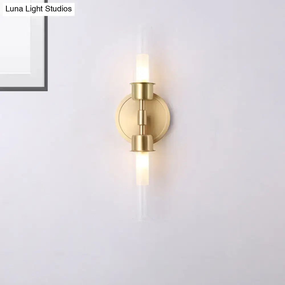 Minimalist gold double cylinder wall sconce bedroom 2 light inch fixture