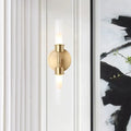 Minimalist gold double cylinder wall sconce with frosted glass shade and geometric design 12 inch fixture for bedroom