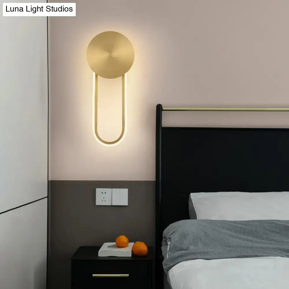 Minimalist gold elliptical wall sconce light for bedroom