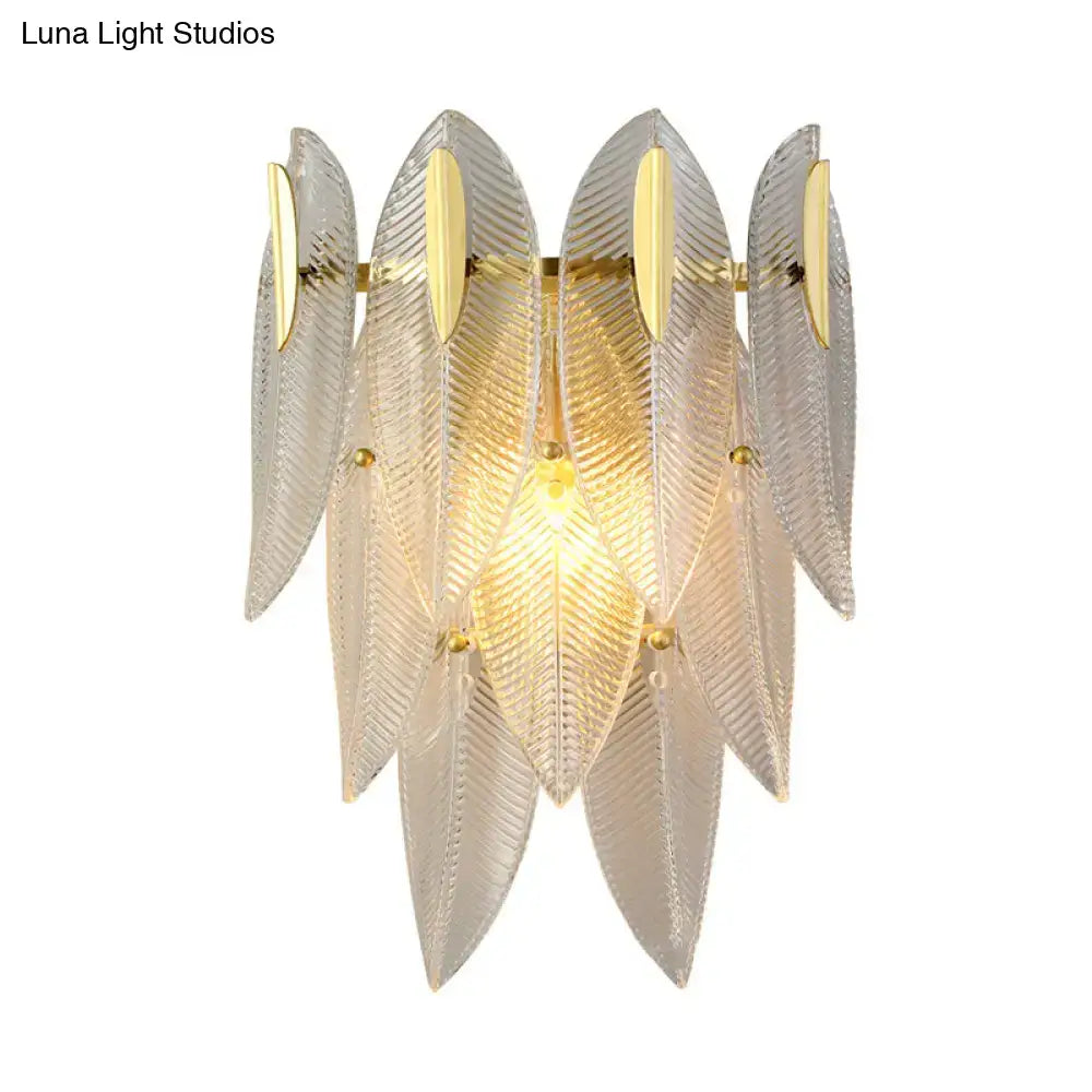 Minimalist gold finish crystal leaf wall sconce bedroom light