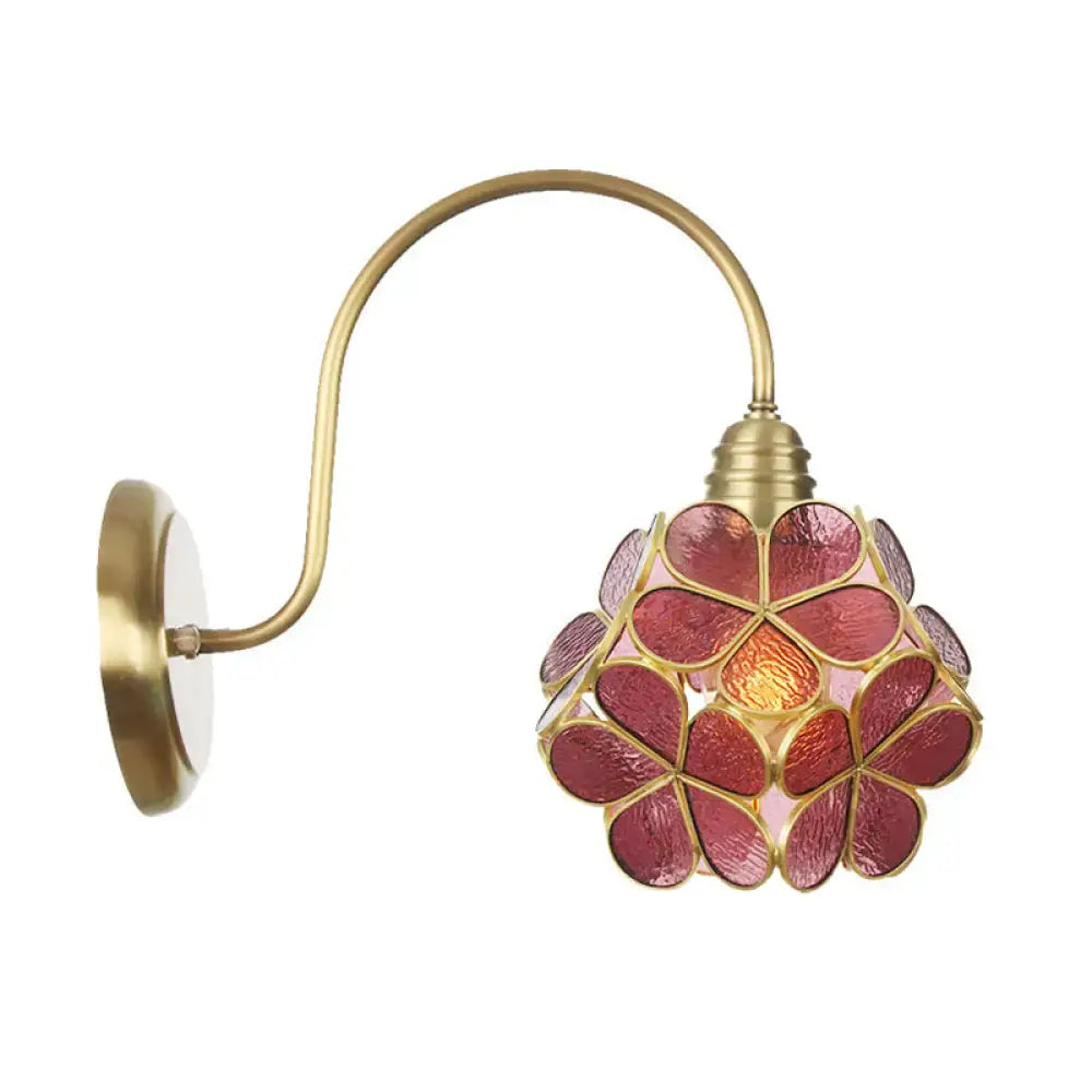 Minimalist gold floral wall sconce with glass shade for living room
