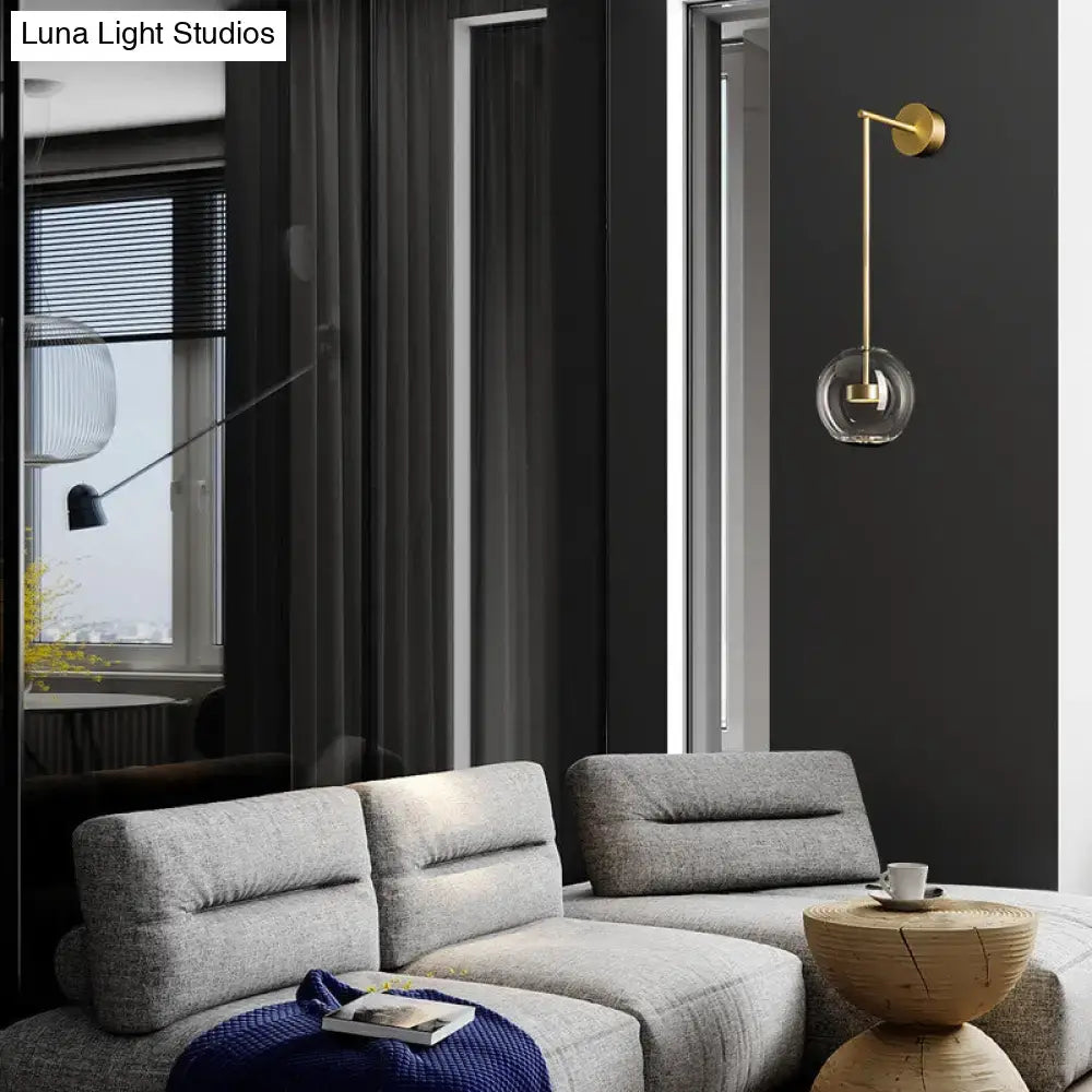 Minimalist gold glass globe wall hanging light bedroom sconce