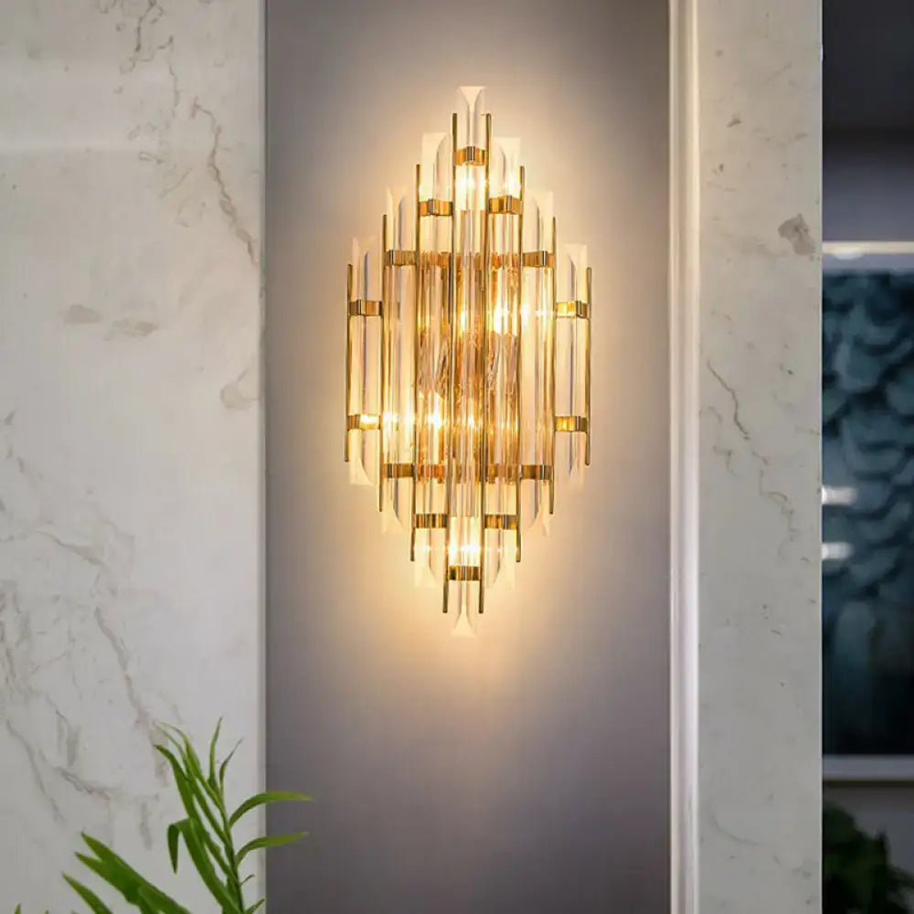 Minimalist gold k9 crystal wall sconce light living room rhombus