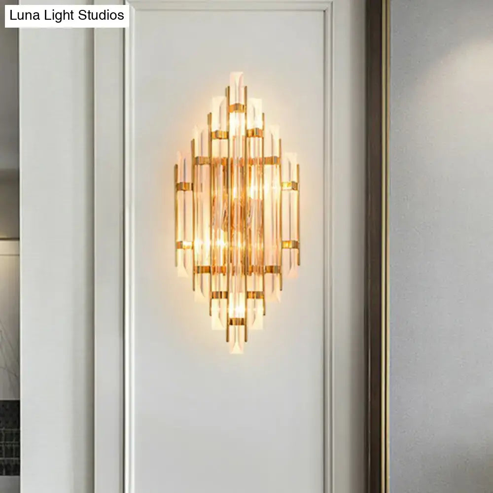 Minimalist gold k9 crystal wall sconce light living room rhombus