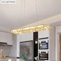 Gold crystal rectangular led island chandelier with faceted glass panels and embedded led lights for restaurants