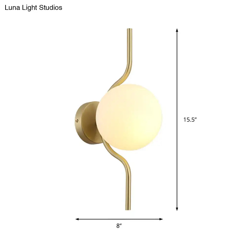 Minimalist gold wall light with white globe shade – bedroom sconce light