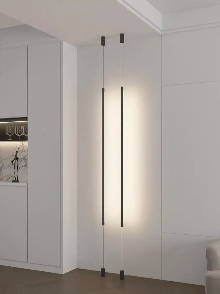 Minimalist matte black bedside pendant light straight strip bedroom