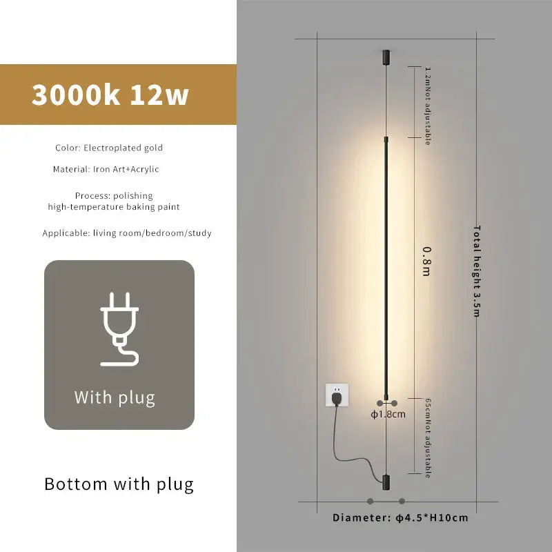 Minimalist matte black bedside pendant light straight strip bedroom