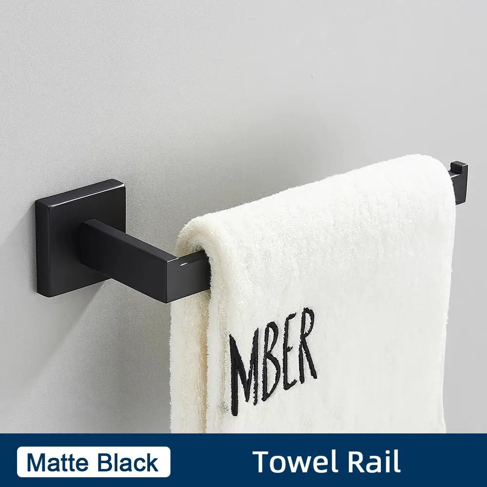 Minimalist matte black stainless steel bathroom accessories set