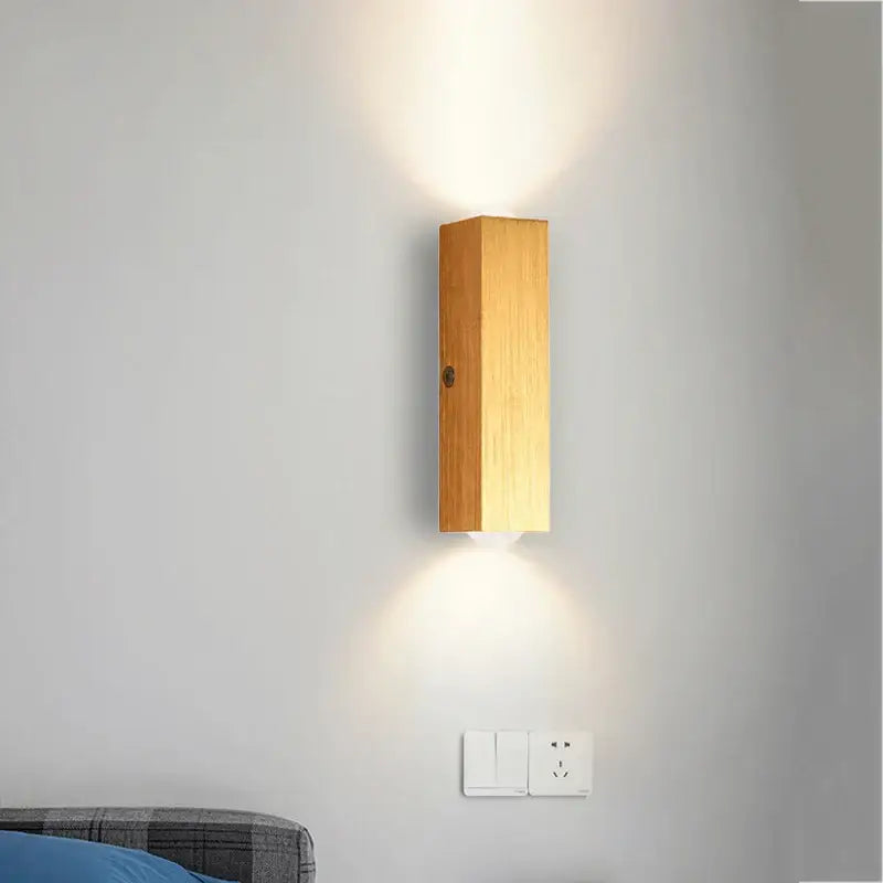 Minimalist natural wood angled wall lamp for bedroom decor