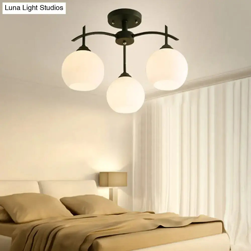 Minimalist opal glass black chandelier living room light
