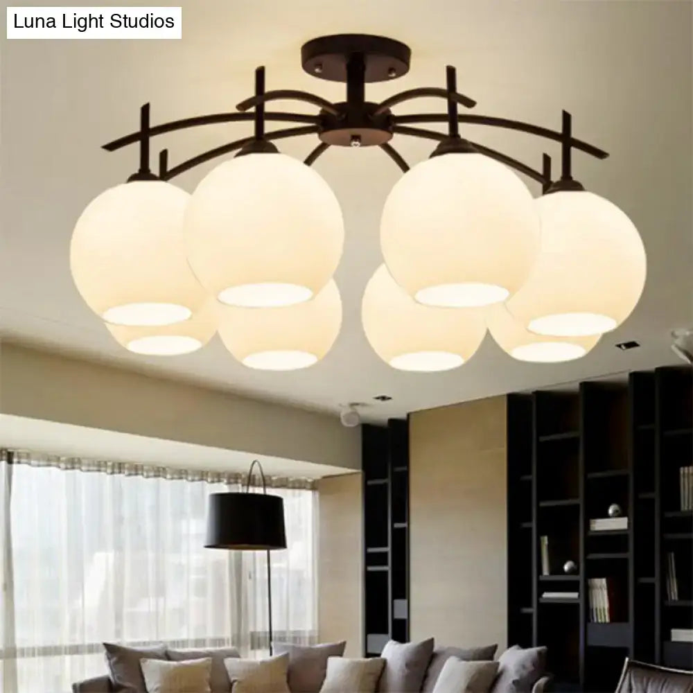 Minimalist opal glass black chandelier living room light