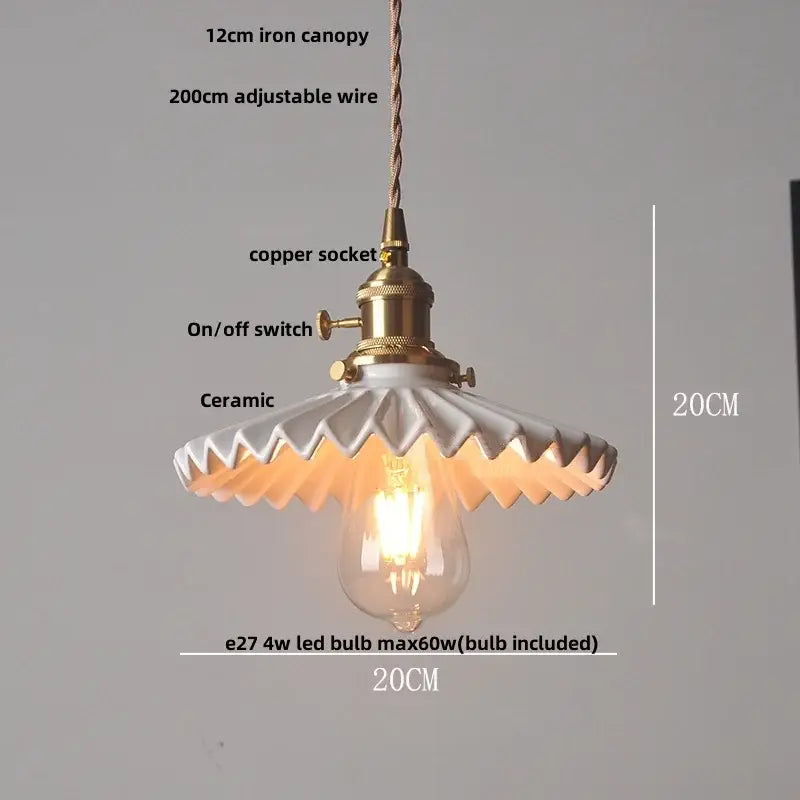 Minimalist pleated glass and wood pendant light fixture kitchen