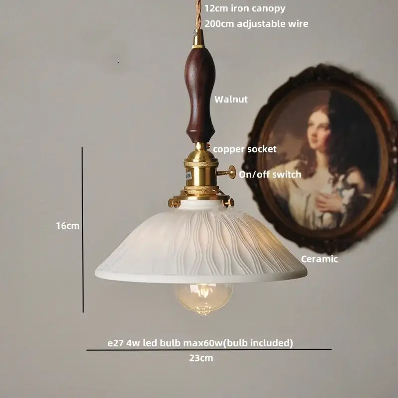 Minimalist pleated glass and wood pendant light fixture kitchen