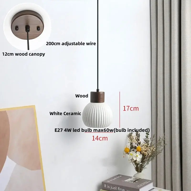 Minimalist pleated glass and wood pendant light fixture kitchen
