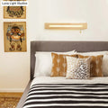 Minimalist rectangular wood wall sconce bedroom light with pull chain