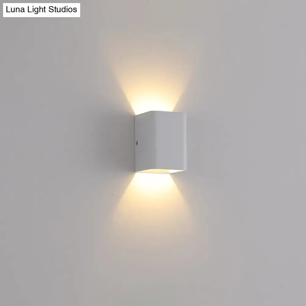 Minimalist white and brass wall lamp bedroom cube shade sconce
