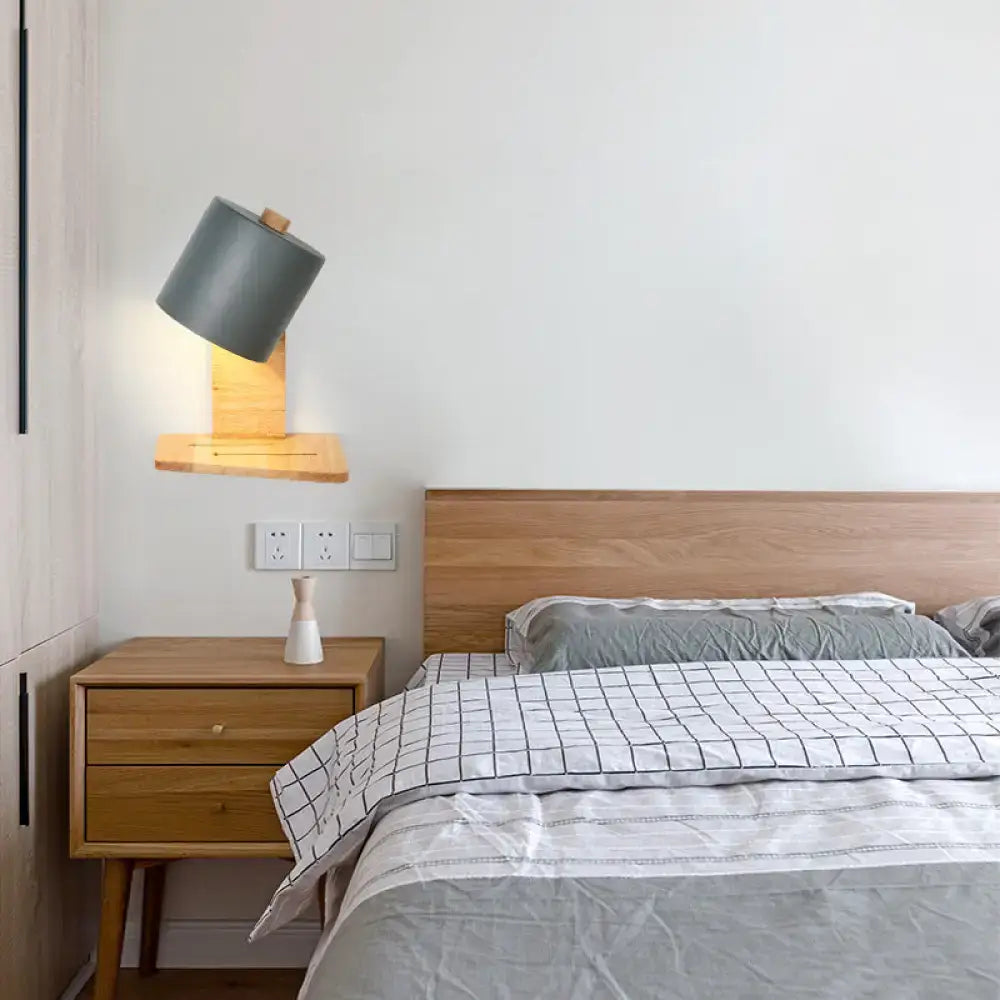 Minimalist white and green nordic wood wall sconce bedroom light