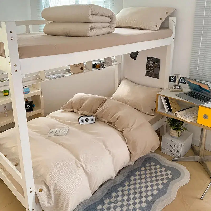 Minimalist white buttoned washed cotton bedding set bedroom duvet