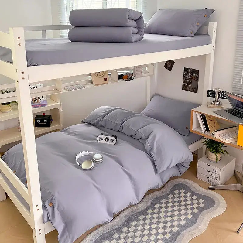 Minimalist white buttoned washed cotton bedding set bedroom duvet