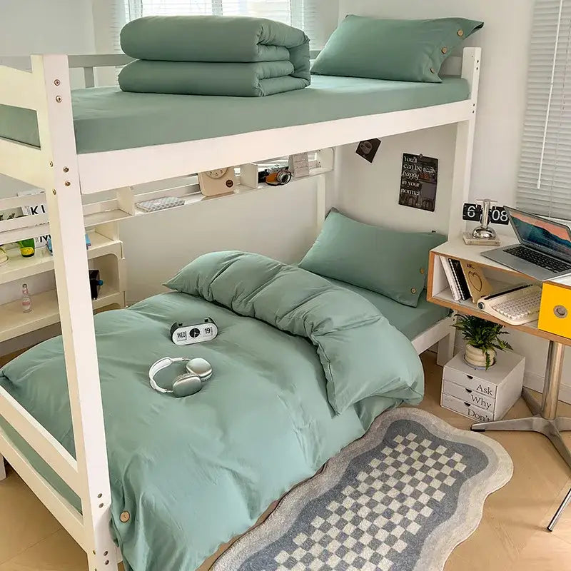 Minimalist white buttoned washed cotton bedding set bedroom duvet