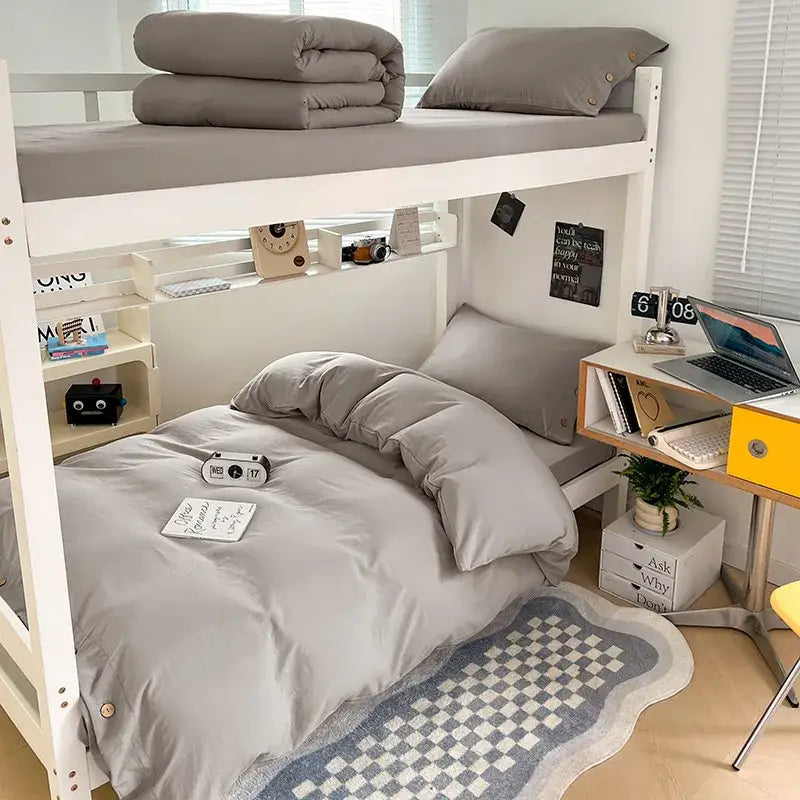 Minimalist white buttoned washed cotton bedding set bedroom duvet