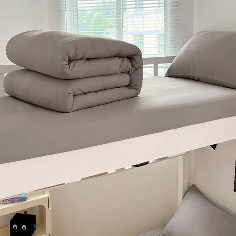Minimalist white buttoned washed cotton bedding set bedroom duvet