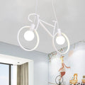 Minimalist white city bike pendant light for kids room open bulb design