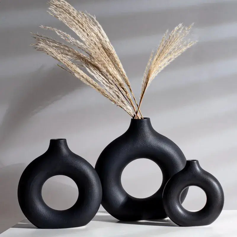 Minimalist white decorbites ceramic donut vase set living room