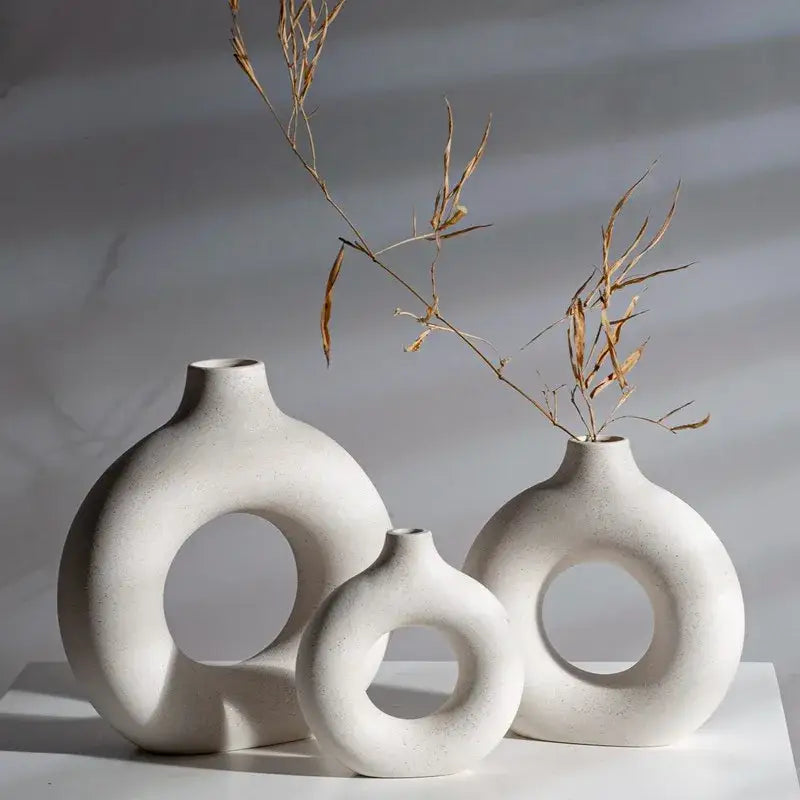 Minimalist white decorbites ceramic donut vase set living room