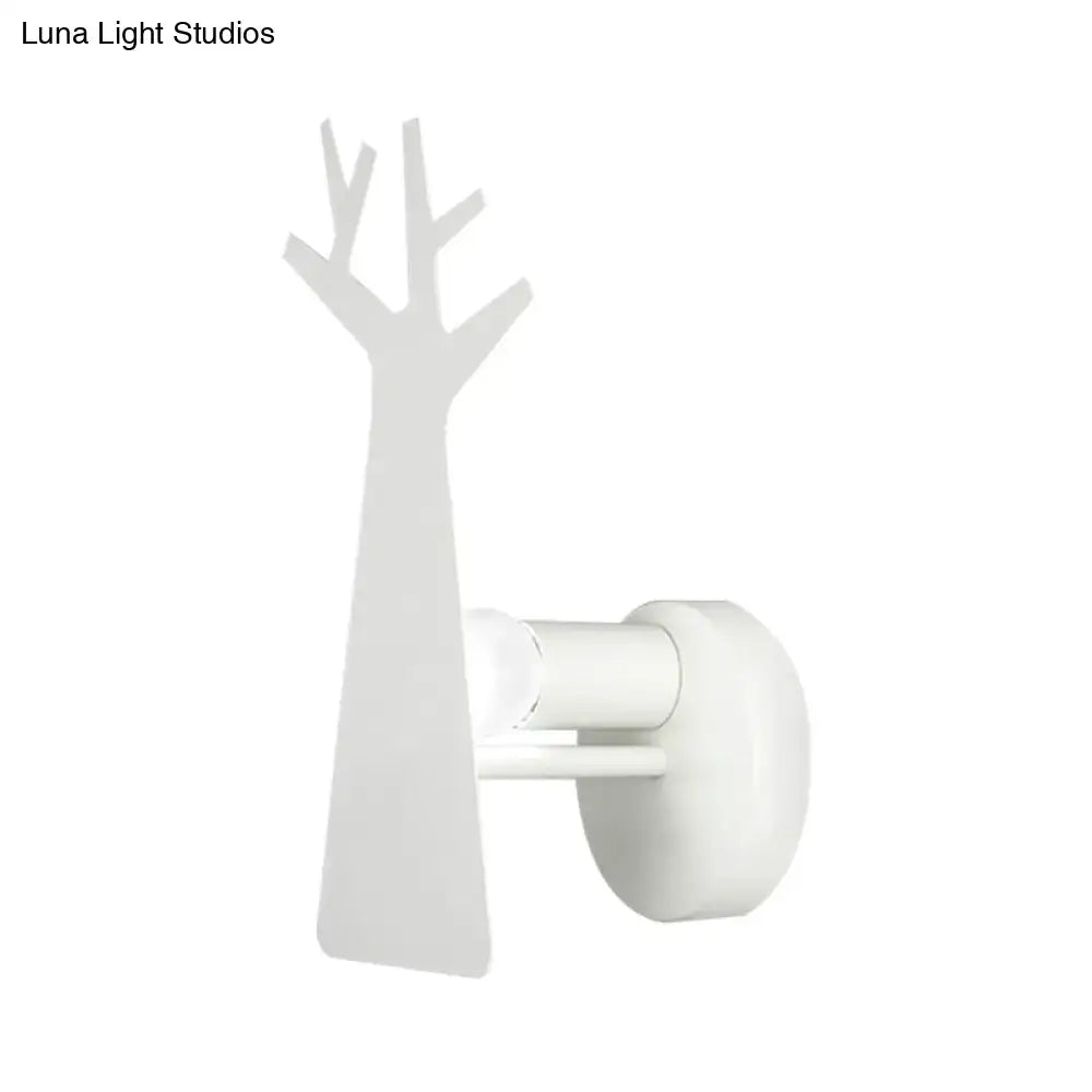 Minimalist white deer tree wall mount light bedroom sconce