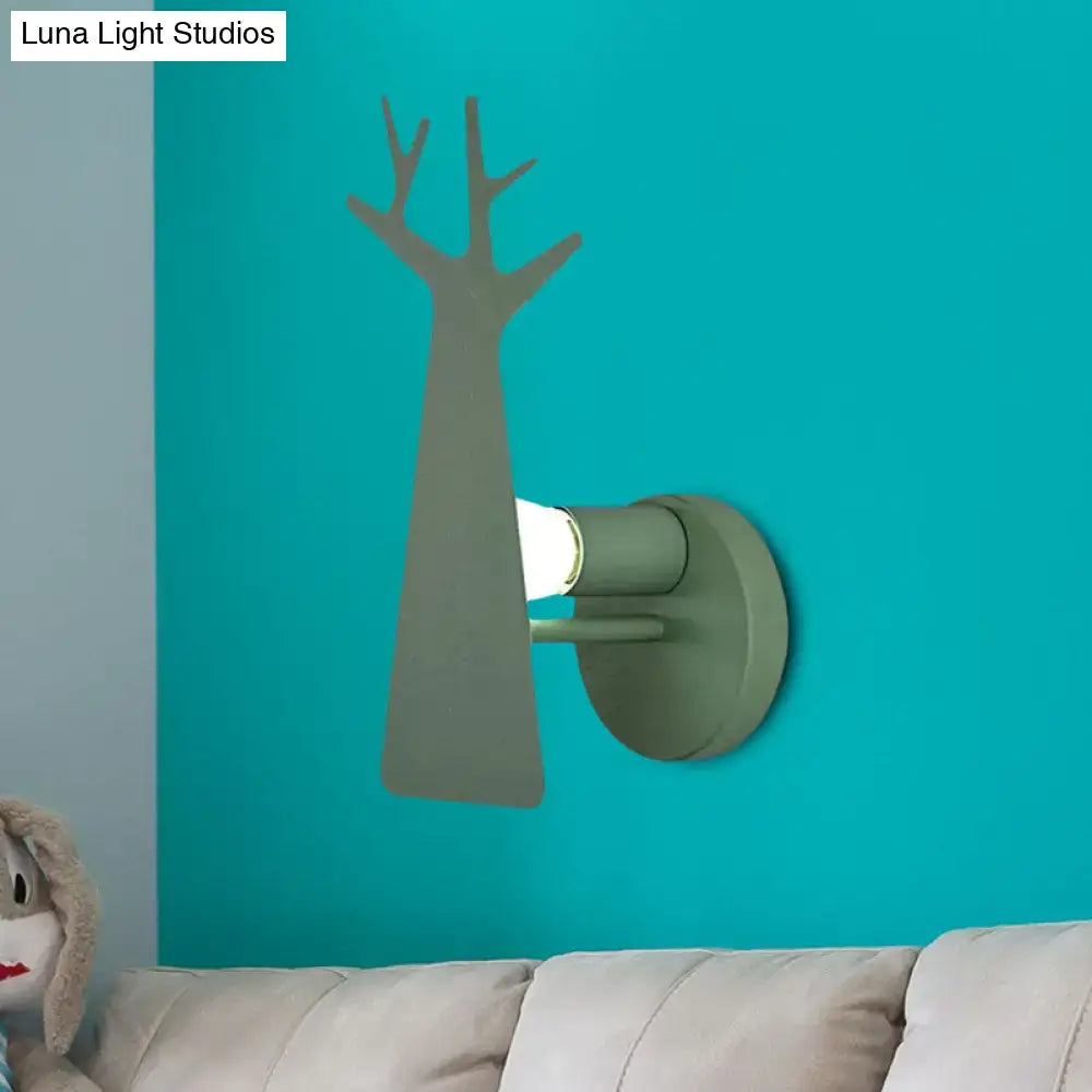 Minimalist white deer tree wall mount light bedroom sconce