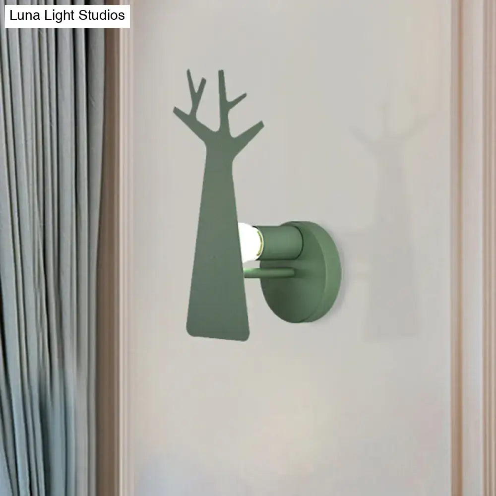 Minimalist white deer tree wall mount light bedroom sconce
