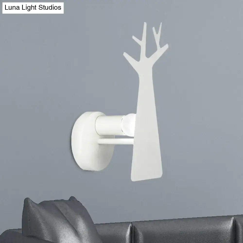 Minimalist white deer tree wall mount light bedroom sconce