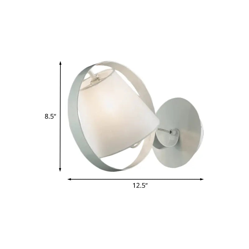 Minimalist white fabric wall light with metal ring bedroom sconce