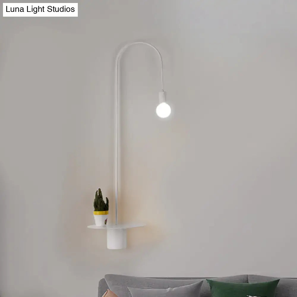 Minimalist white gooseneck wall sconce with shelf bedroom wall light