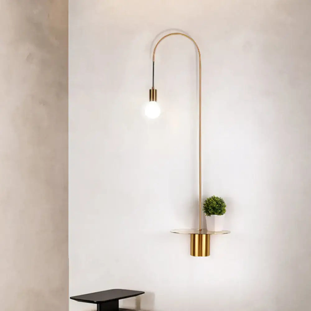 Minimalist white gooseneck wall sconce with shelf bedroom wall light