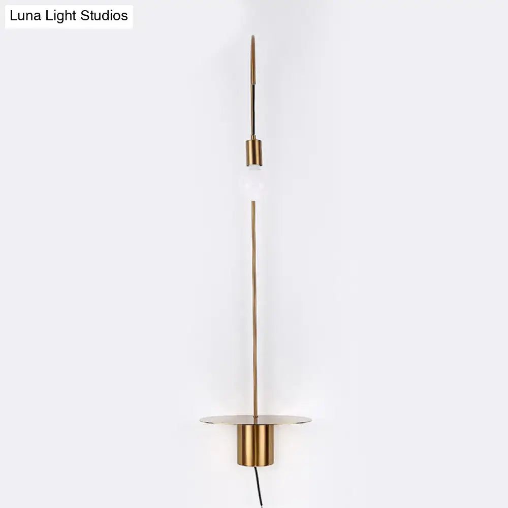 Minimalist white gooseneck wall sconce with shelf bedroom wall light