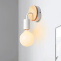 Minimalist white metal and wood bare bulb wall sconce bedroom light