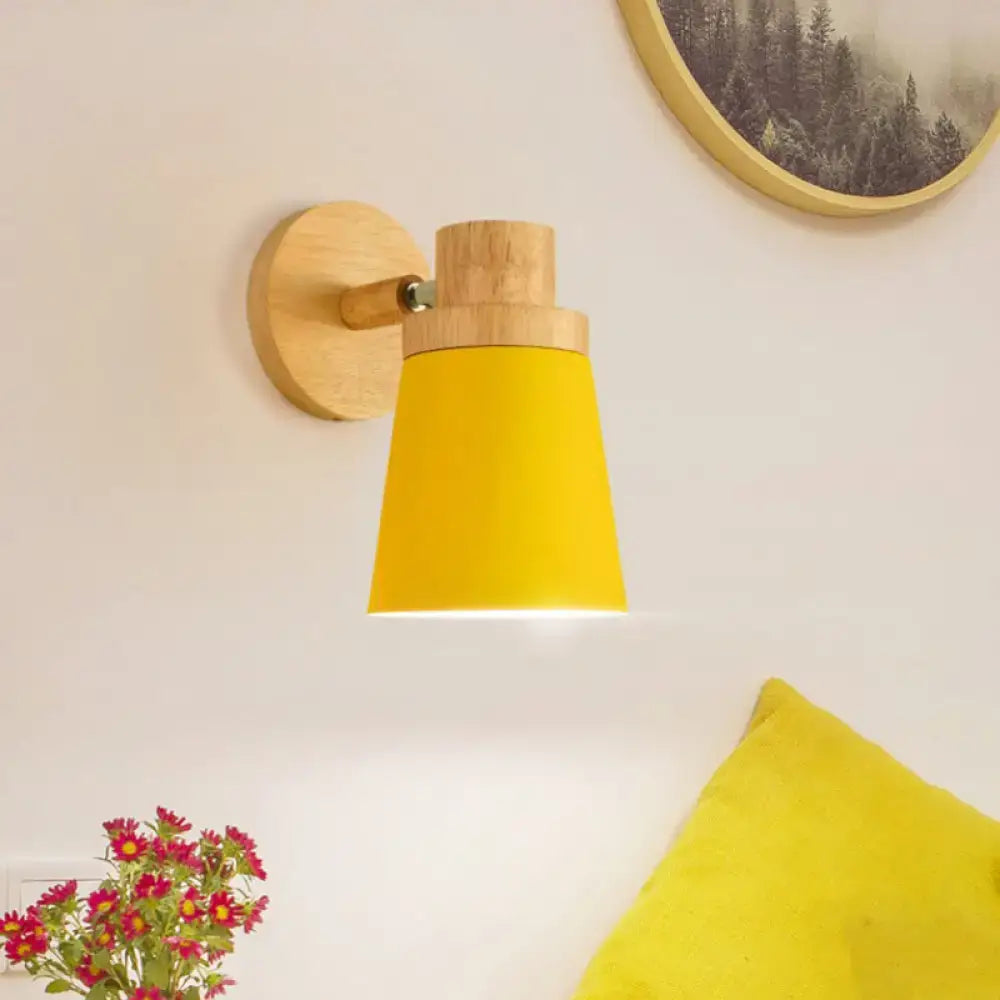 Minimalist white metal barrel wall lamp – living room wood sconce