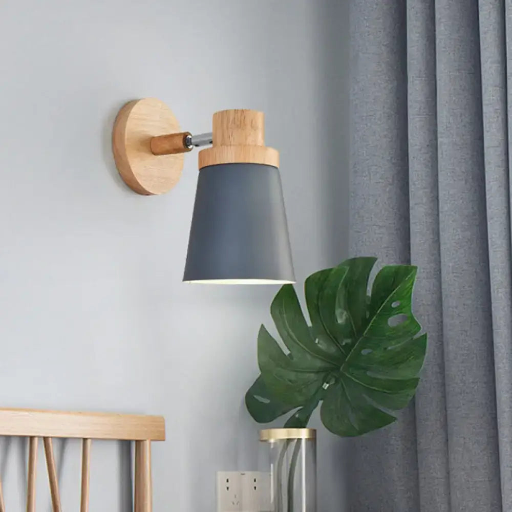 Minimalist white metal barrel wall lamp – living room wood sconce