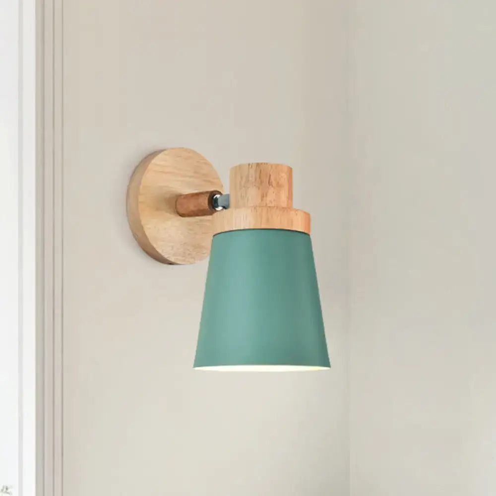 Minimalist white metal barrel wall lamp – living room wood sconce