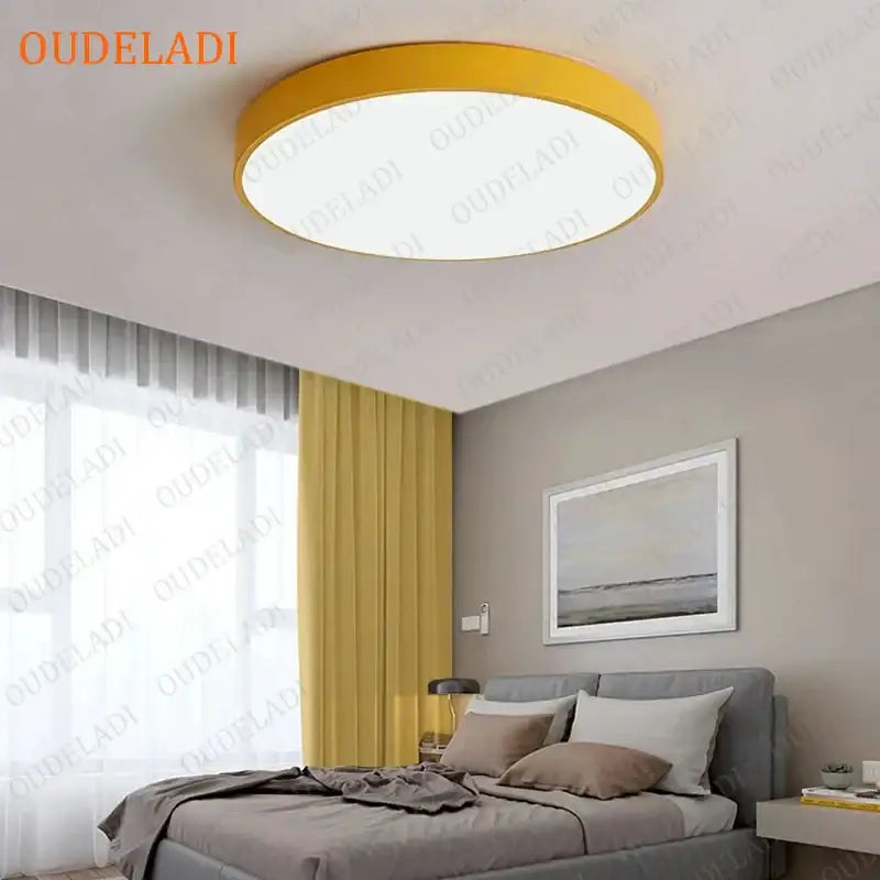Minimalist white pink & green colorful round led ceiling light bedroom