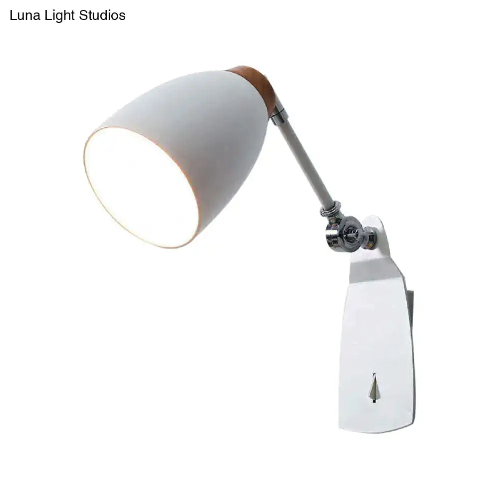 Minimalist white tapered wall light with wood accents – study desk lamp