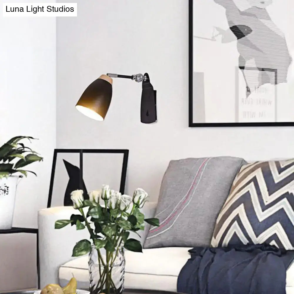 Minimalist white tapered wall light with wood accents – study desk lamp