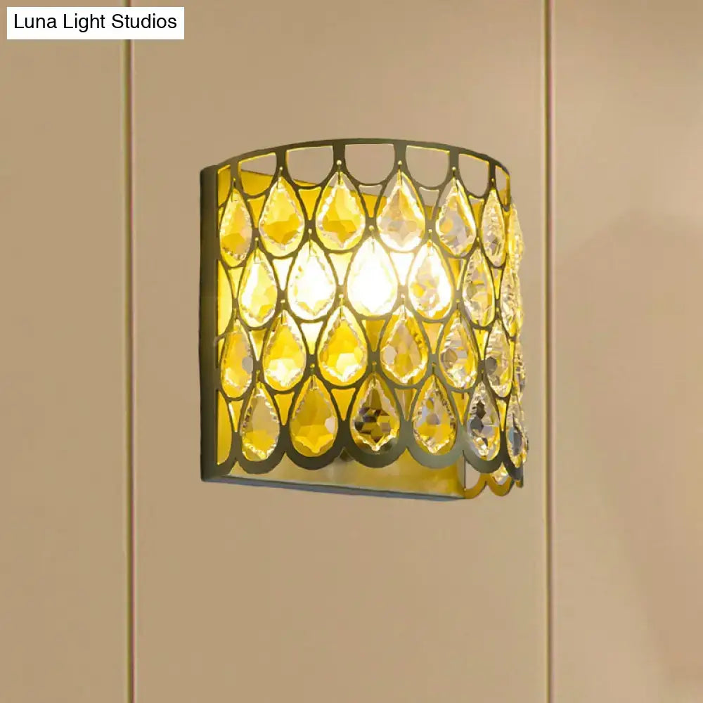 Minimalist white wall lamp with clear crystal teardrop for bedroom