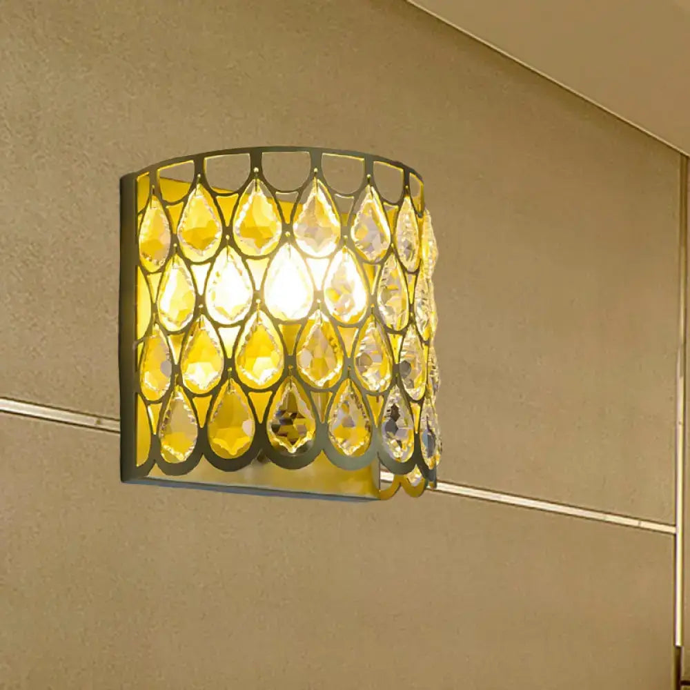 Minimalist white wall lamp with clear crystal teardrop for bedroom